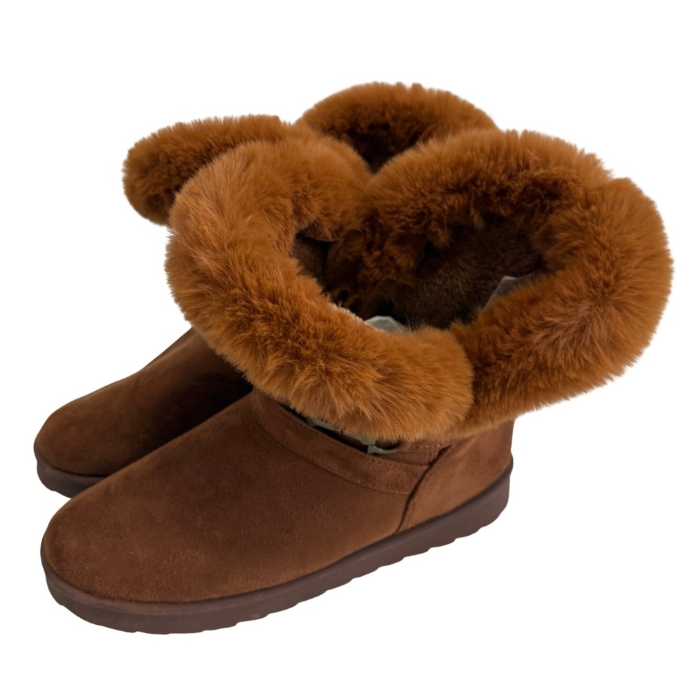 Cloudwalkers Women Brown Faux Suede Fur Trim Ankle Boots Size 11W Buckle Detail